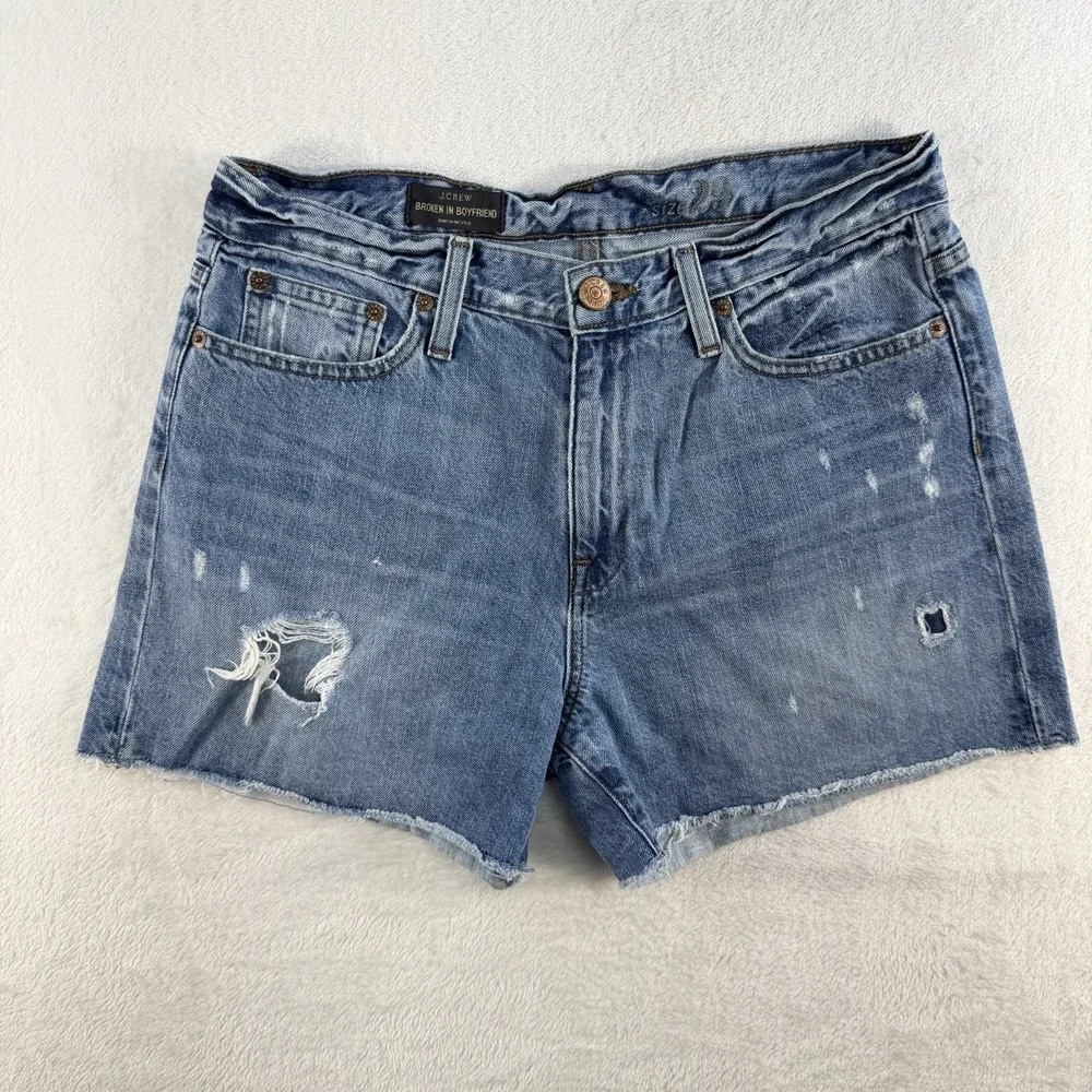 JCrew Sz 29 Jeans Shorts Broken In Boyfriend Cutoffs Blue Denim Distressed C0873